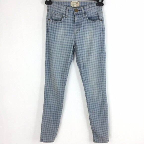 Current Elliot Gingham Checkered Crop Denim Pants - Picture 1 of 8